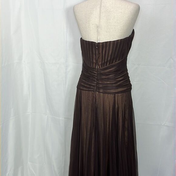 BADGLEY MISCHKA Tulle Evening Gown Sable Brown Sz 10 NWT - Picture 6 of 11